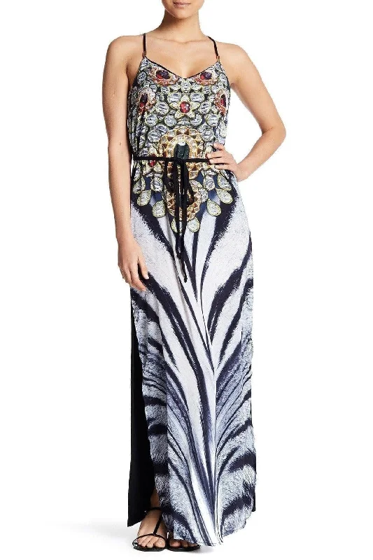 Printed T Back Maxi Dress with Front Pockets