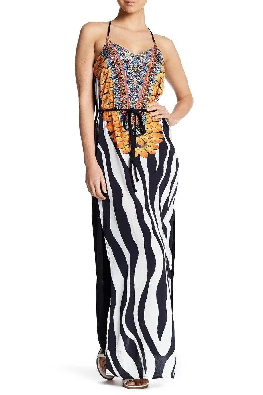 Printed T Back Maxi Dress with Front Pockets