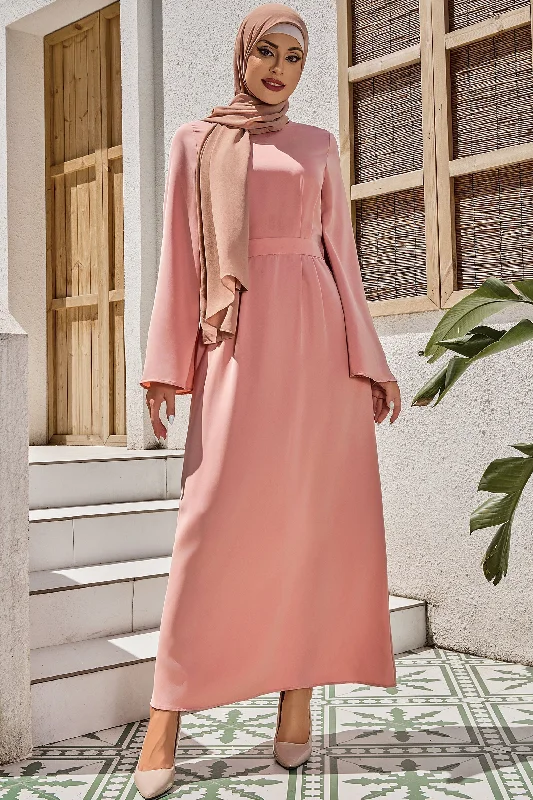 Salmon Satin Kimono Sleeves Maxi Dress-CLEARANCE