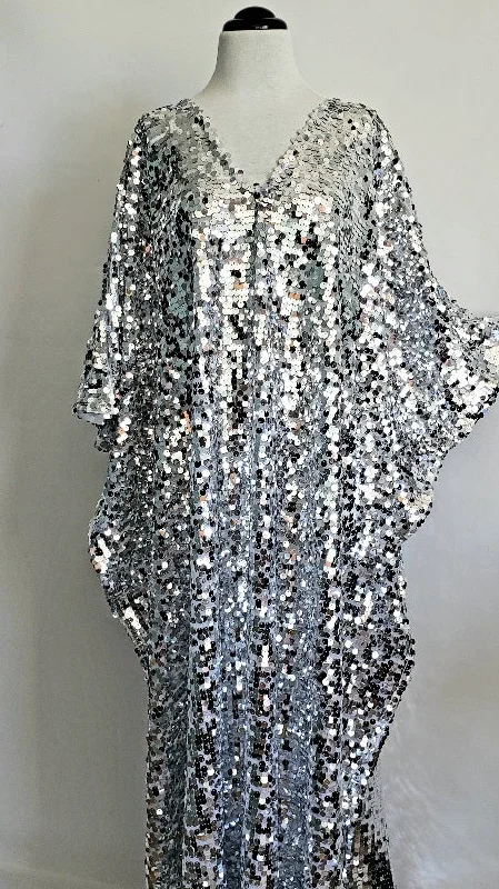 Silver Sequin Dress Caftan Kimono Bridal Kaftan Maxi Dress One size