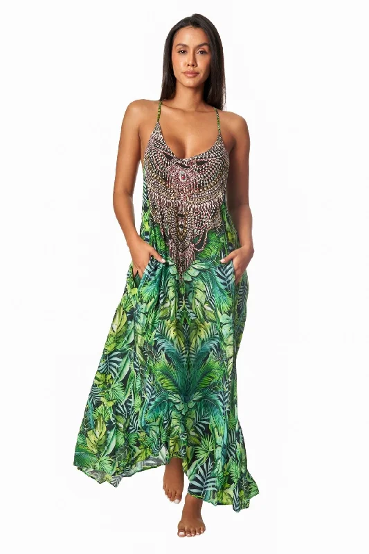 Wild Country Tropical Print Racerback Maxi dress with front pockets