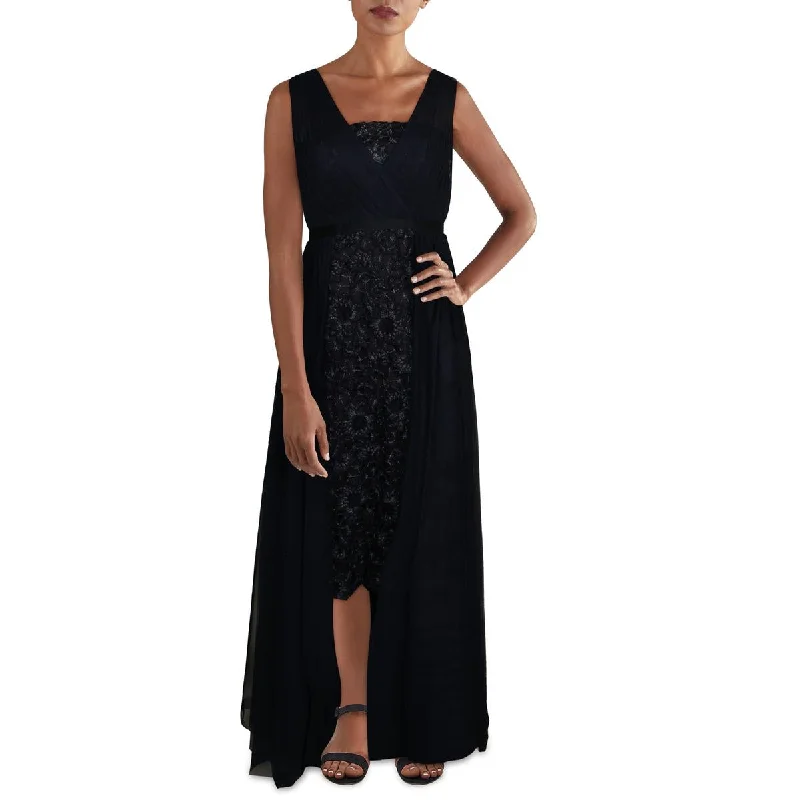 Aidan Mattox Womens Lace Front Embroidered Midi Dress