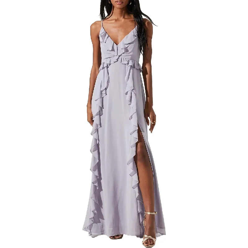 ASTR The Label Adoria Women's Ruffled V-Neck Sleeveless High Slit Maxi Dress