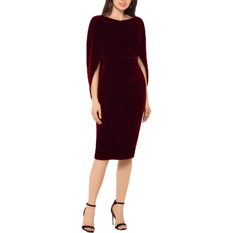 B&A by Betsy and Adam Womens Velvet Cape Midi Dress