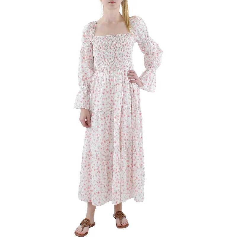 Lucy Paris Womens Floral Print Puff Sleeve Maxi Dress