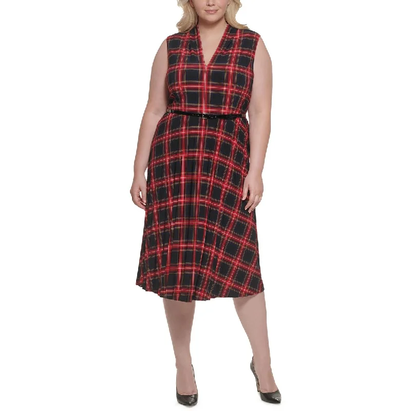 Tommy Hilfiger Womens Plus Plaid  Maxi Dress