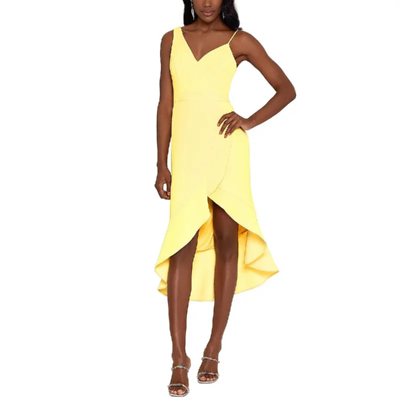 Xscape Womens Ruffled Hi-Low Midi Dress