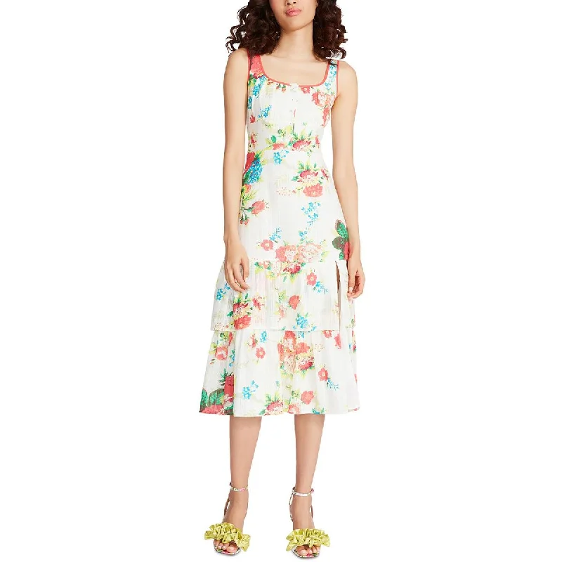 Betsey Johnson Womens Riviera Floral Front Slit Midi Dress