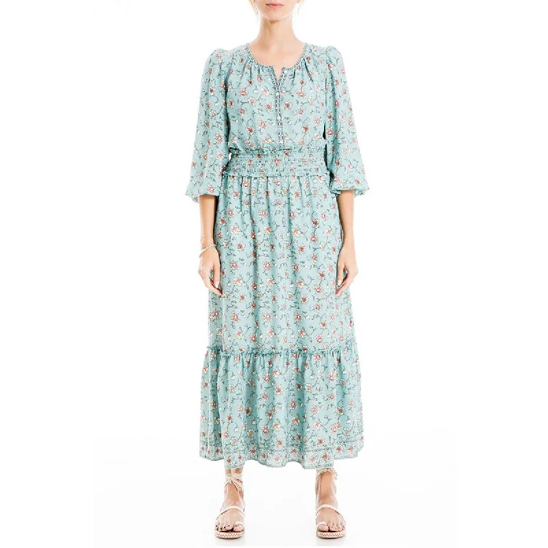 Max Studio Womens Floral Smocked Midi Dress