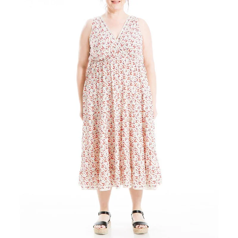 Max Studio Womens Plus Floral Tiered Midi Dress