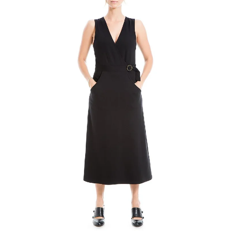 Max Studio Womens Ponte V-Neck Midi Dress