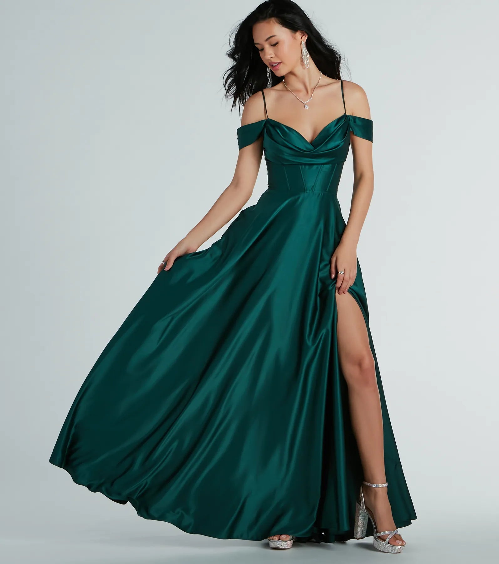 Alira Cold Shoulder A-Line Satin Formal Dress