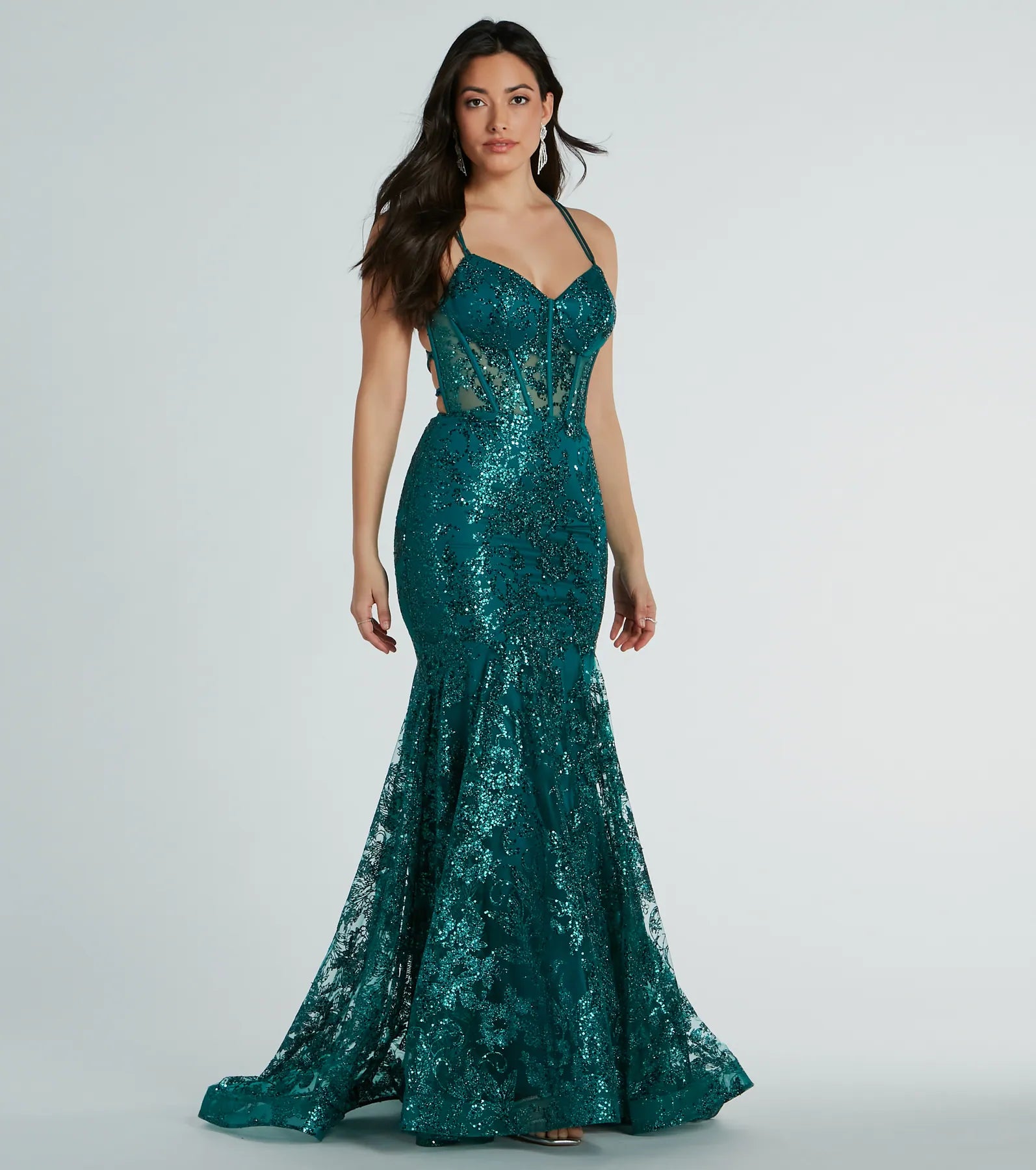 Amal Bustier Lace-Up Mermaid Glitter Sequin Gown