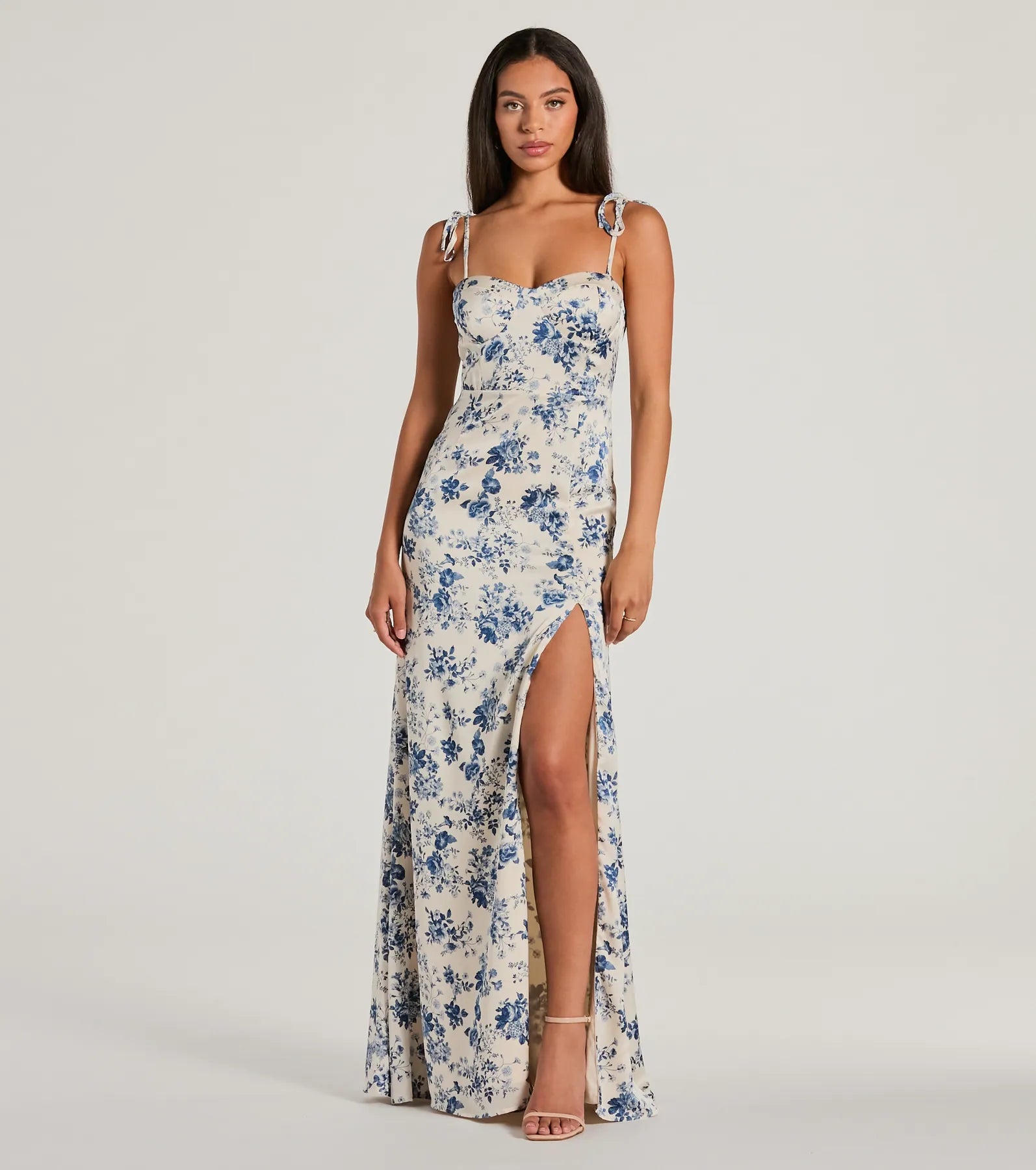 Amalia High Slit Floral Satin Mermaid Dress