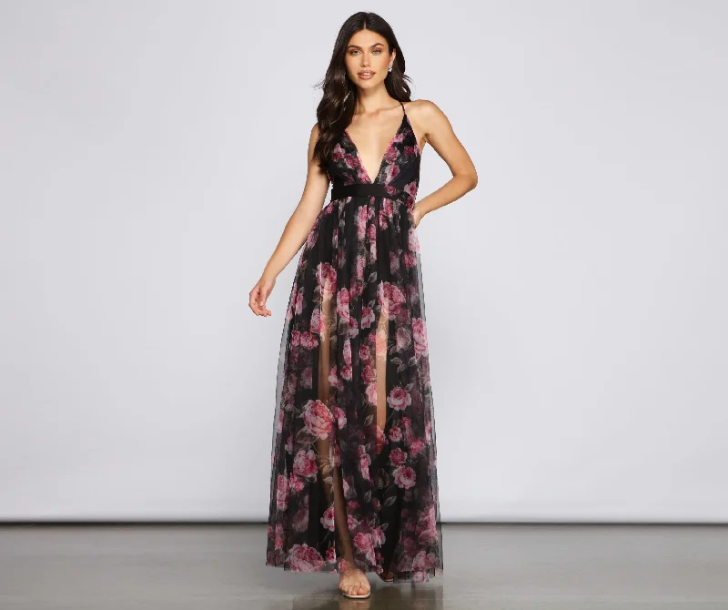 Aubrey Floral Mesh A-Line Dress