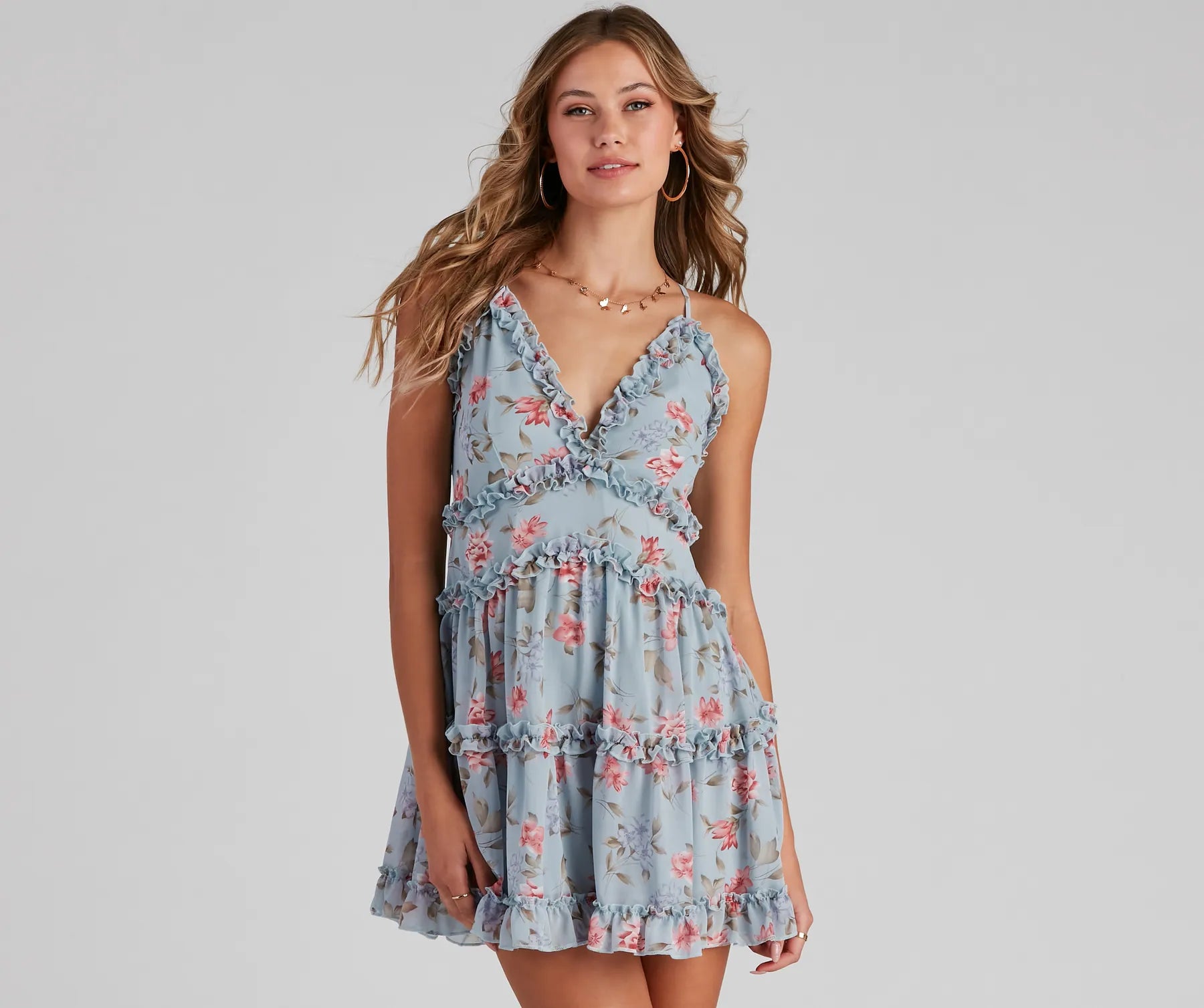 Flirty In Floral Chiffon Babydoll Dress