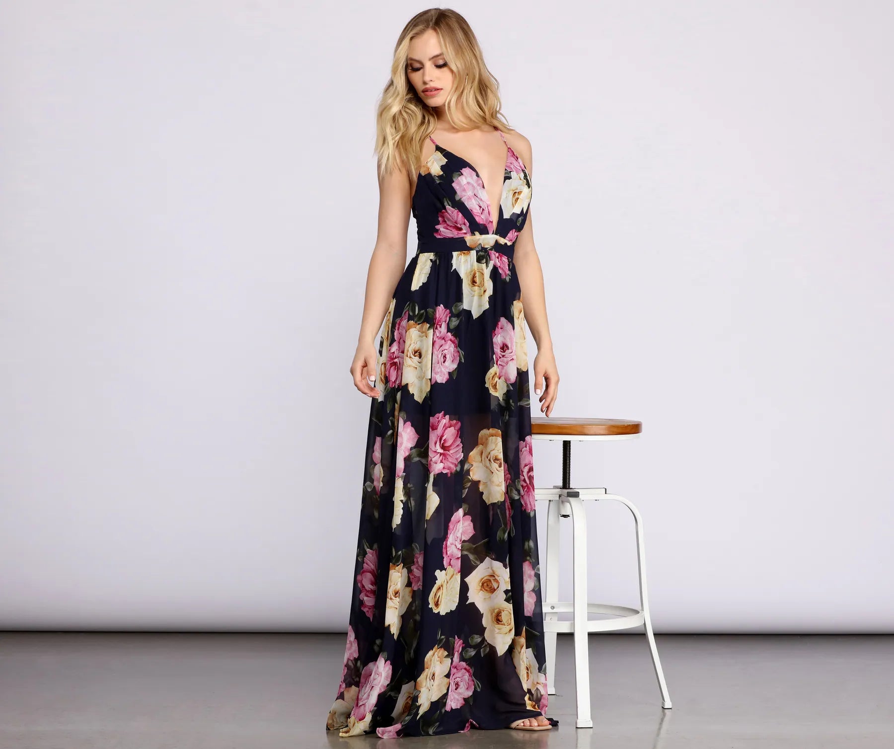 Malie Formal Floral Chiffon Dress