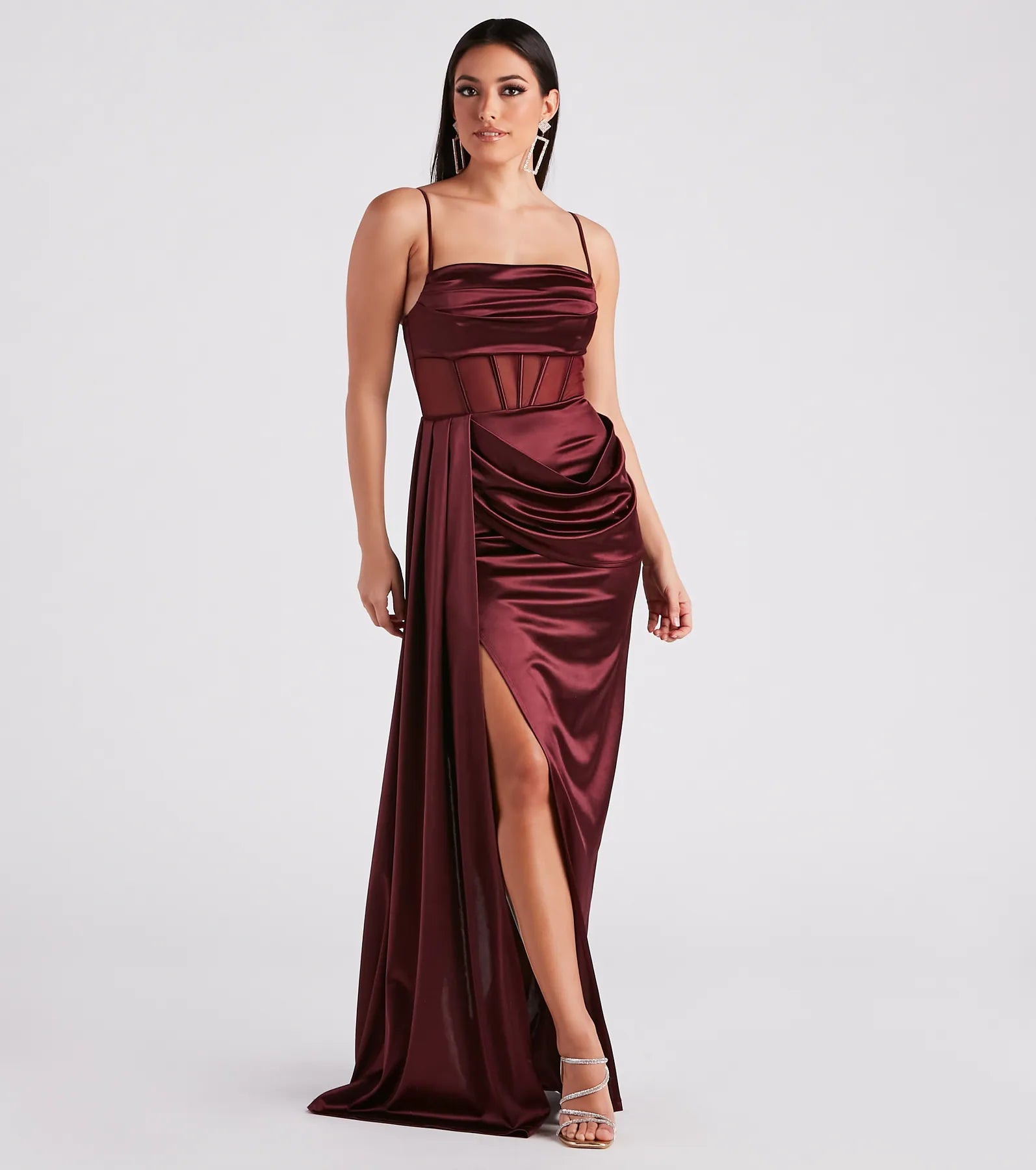 Nova Formal Satin Corset Side Sash Dress