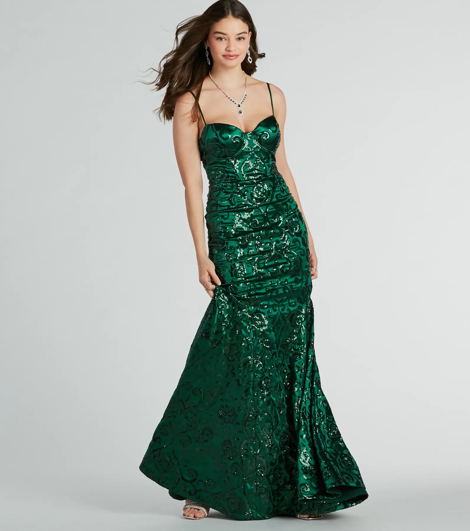 Tori Sweetheart Mermaid Sequin Satin Formal Dress