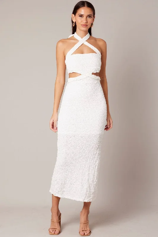 White Bodycon Dress Sleeveless Textured