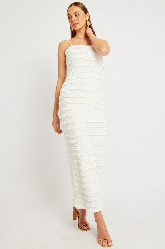 White Bodycon Dress Textured Midi