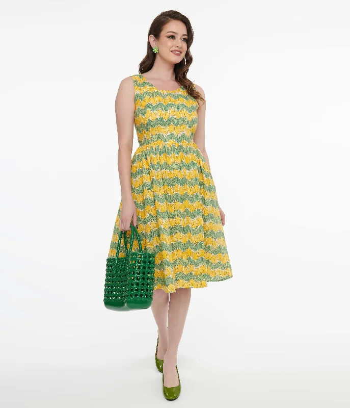 1950s Yellow Tulip Fit & Flare Dress