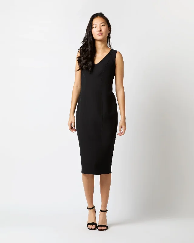 Cora Dress in Black Bi-Stretch Double-Faced Wool Blend