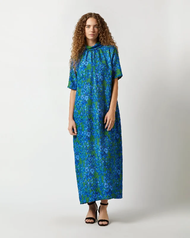 Luisa Dress in Green/Blue Hestia Silk/Nylon Cloquet