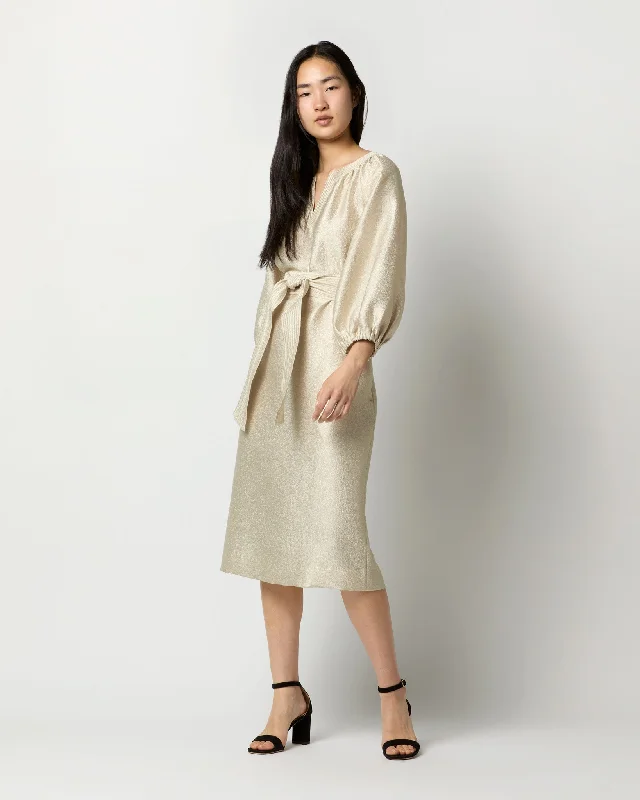 Trapunto Blouson Dress in Platino Crepe