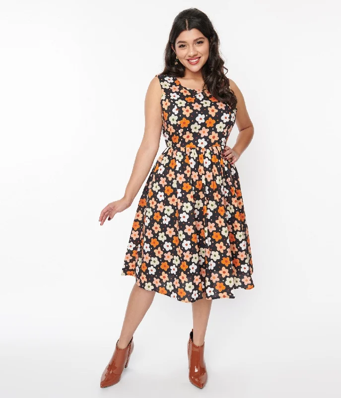 Black Multicolor Ditsy Floral Swing Dress