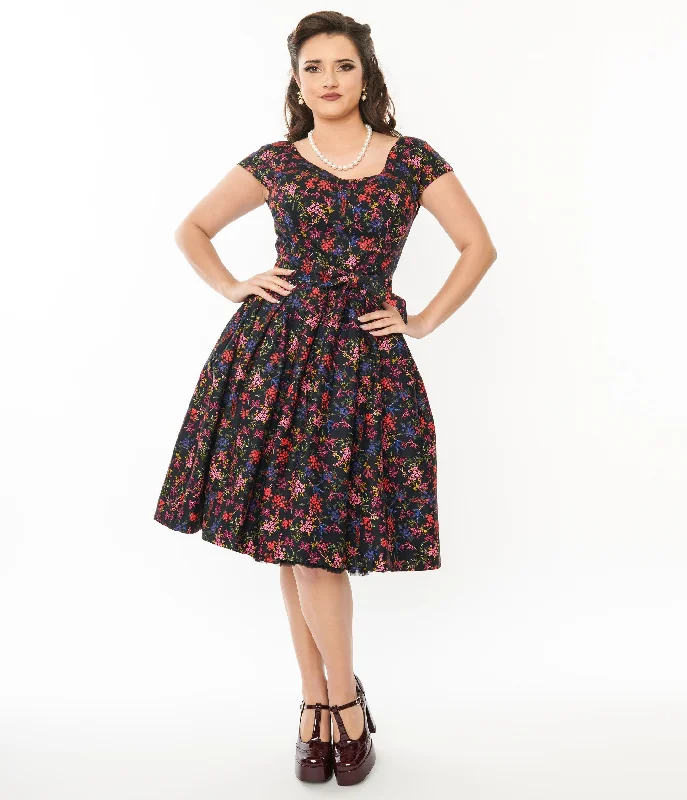 Black & Multicolor Floral Nova Swing Dress