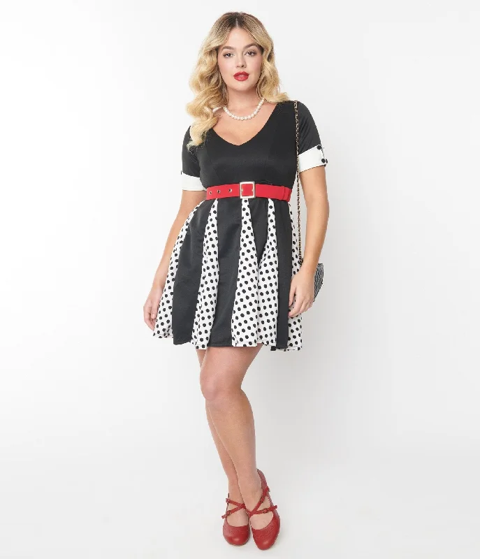 Black & White Polka Dot Godet Dress