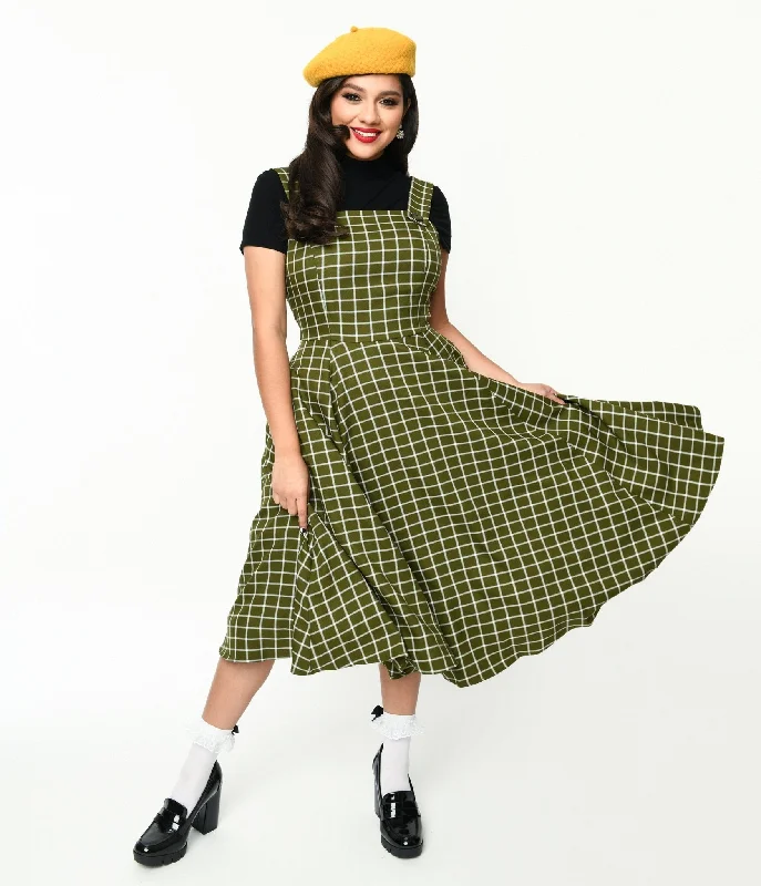 Collectif Green & White Checked Eloise Acres Swing Dress