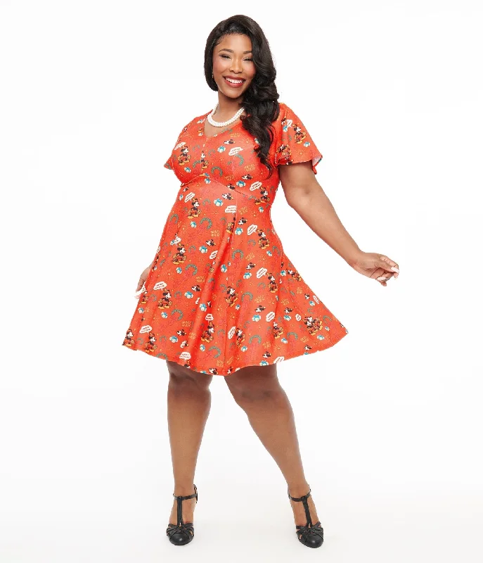 Disney Holiday Collection by Unique Vintage Plus Size Mickey Christmas Fit & Flare Dress