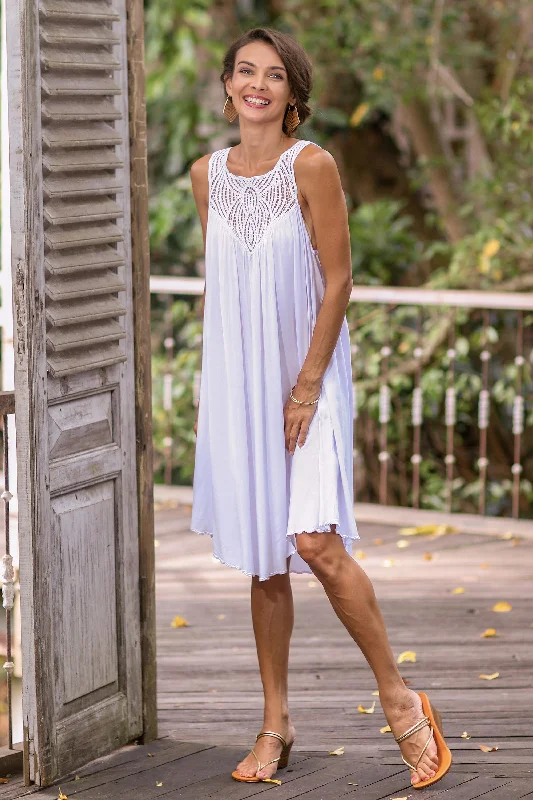 Drifting Clouds in White Hand Embroidered White Cotton Dress