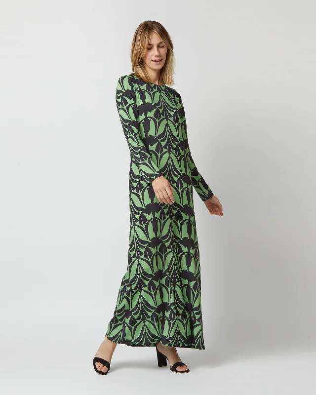 Long Sleeve Swing Dress in Papyrus Green Sablé