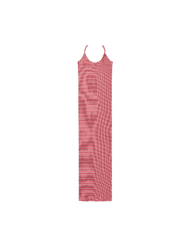 NPS Strap Dress Fine Stripe, Red/Ecru