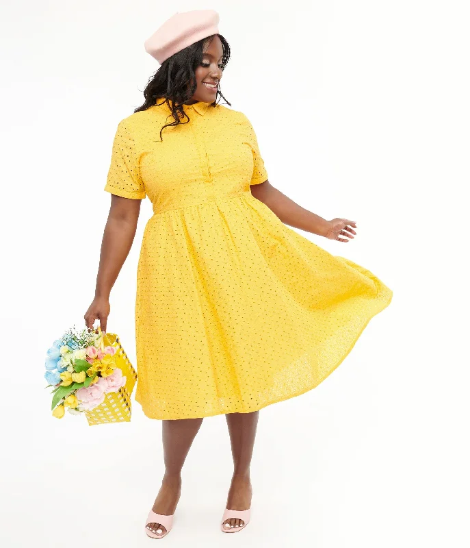 Plus Size 1950s Marigold Eyelet Cotton Harlow Dress