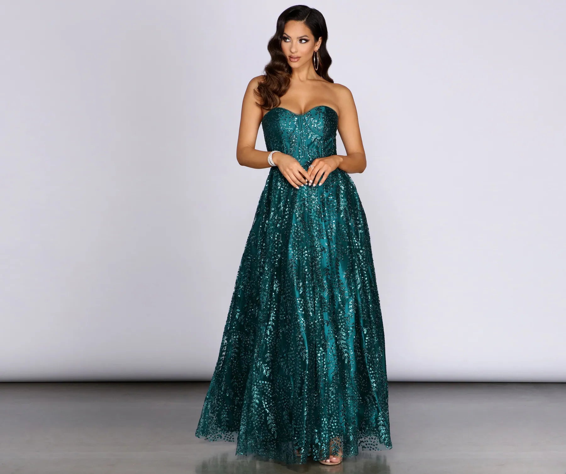 Rae Strapless Glitter Ball Gown