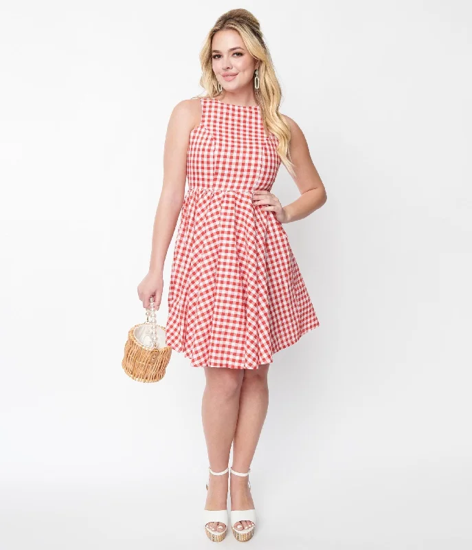 Red & White Gingham Swing Dress