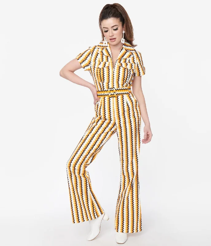 Smak Parlour 1970s Candy Corn Zig Zag Stripe Flare Jumpsuit