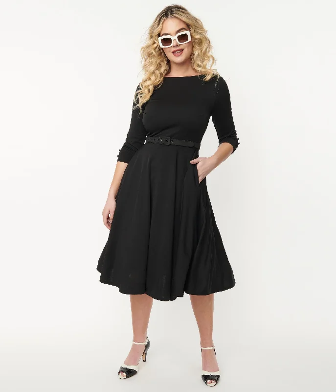 Unique Vintage Black Knit Devon Swing Dress