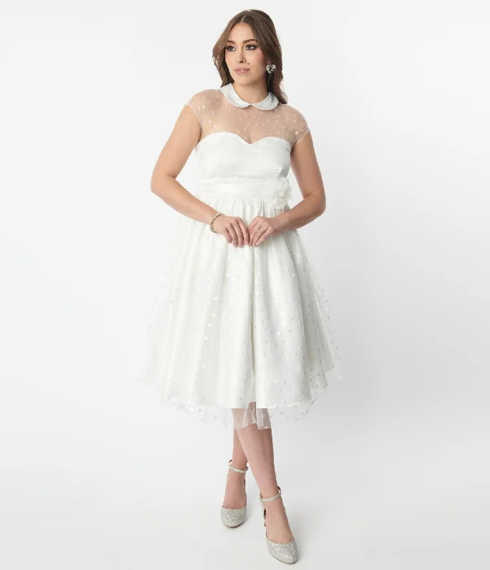 Unique Vintage White & Iridescent Heart Bridal Swing Dress